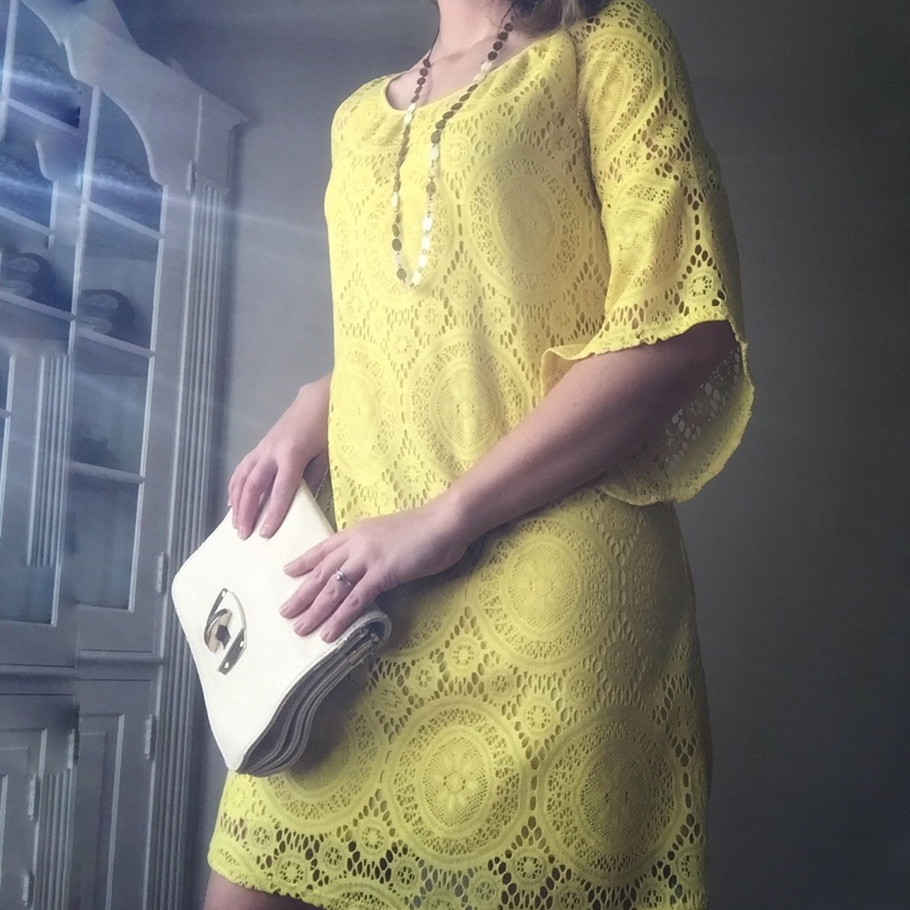 Tacera Yellow Lace Dress